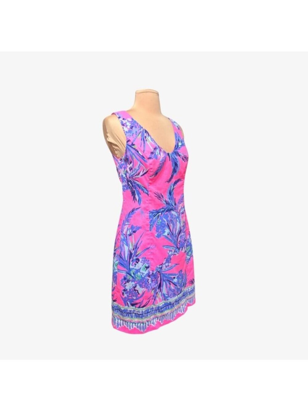 Lilly Pulitzer Tandie Shift Dress 2 Hot Pink Blue Tropical Resortwear EUC